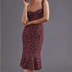 NWT Hutch Anthropologie Women’s Sweetheart Midi Dress Floral Mermaid Hemline LP
